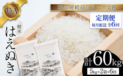 定期便 毎月配送 全3回】山形県産 はえぬき 精米 2kg×1袋×3回(計6kg