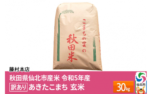 【訳あり】秋田県仙北市産米 令和5年産 あきたこまち 玄米 30kg ＜藤村本店＞30キロ