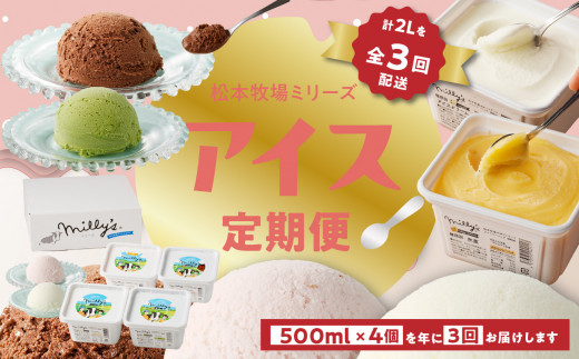 松本牧場アイス定期便 本格ジェラートファミリーセット（500ml×4個×3回