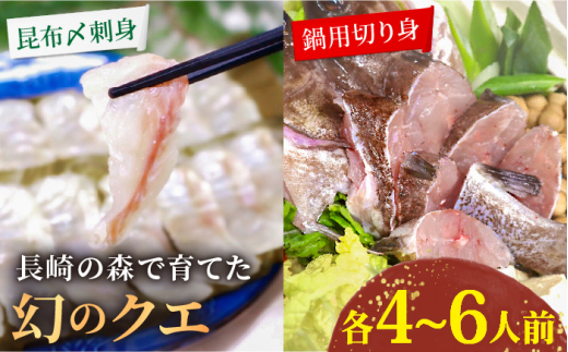 長崎の森で育てた『幻のクエ』 昆布〆 刺身用 約200g、鍋用 約500g 各2〜3人前×2セット 長崎市/水産未来研究所 [LHC006]