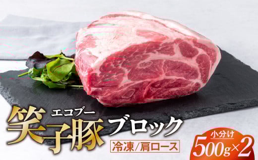 【岩手県金ケ崎町】豚肉 ブロック 肩ロース 小分け 真空パック 冷凍 1kg (500g×2) 笑子豚 豚肩ロース 肩ロース肉 チャーシュー 岩手県 金ケ崎町