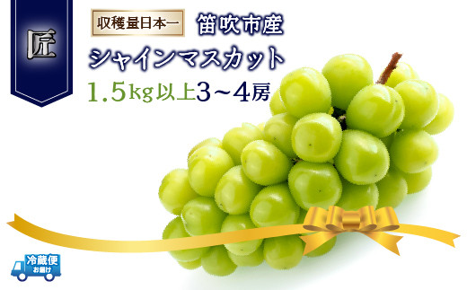 ＜2024年先行予約＞笛吹市産シャインマスカット（匠）3～4房　1.5kg以上 210-005