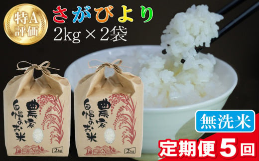 5カ月定期便】新米 令和5年産 さがびより 無洗米 4kg (2kg×2袋)【特A米