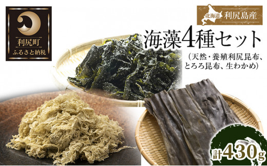 利尻島産 4種の海藻セット（天然利尻昆布100g・養殖利尻昆布150g・とろろ昆布30g・塩蔵生わかめ150g）