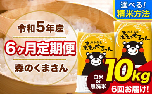 令和5年産 森のくまさん 【6ヶ月定期便】 白米 or 無洗米 《11月頃から出荷開始》 10kg (5kg×2袋) 計6回お届け 白米 無洗米  熊本県産 単一原料米 熊本県 玉東町