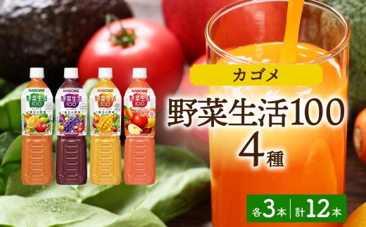 カゴメ 野菜生活100 飲み比べセット スマートPET 720ml 4種 各3本 計12