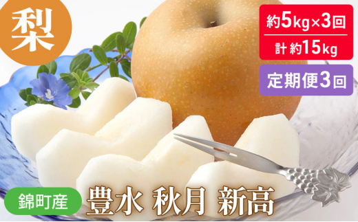 定期便 3回 梨 約5kg×3回 計約15kg 豊水 秋月 新高 錦町産 ナシ 定期便 3回 梨 約5kg×3回 計約15kg 豊水 秋月 新高 錦町産 ナシ