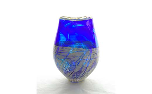 ガラス作家 西川 慎＞花入れ「瑠璃の波」 吹きガラス 硝子 ガラス 花器