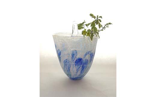 ガラス作家 池本美和＞花入れ「水彩バスケット」 吹きガラス 硝子