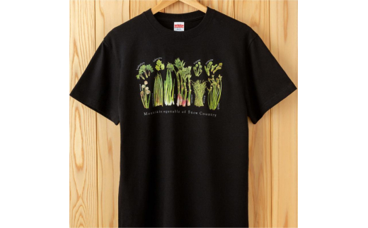 ふるさと納税 服 新潟県 十日町市 0327世界で唯一 着る山菜 こごめTシャツ・黒 綿100%　Ｌサイズ Lサイズ 0327世界で唯一!着る山菜!!【こごめTシャツ・黒】綿100% L