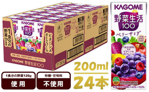 カゴメ 野菜生活100 ベリーサラダ 200ml×24本 ジュース 野菜 果実ミックスジュース 果汁飲料 紙パック 砂糖不使用 1食分の野菜 鉄分  ポリフェノール ビタミンA 飲料類 ドリンク 野菜ドリンク 備蓄 長期保存 防災 飲みもの - 長野県富士見町｜ふるさとチョイス - ふるさと ...