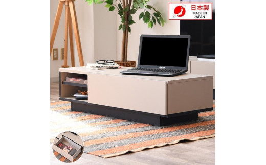 天然木アルダー材をつかった引出し付きコンパクトリビングローテーブル