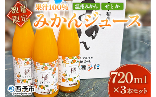 数量限定】果汁100％ みかんジュース 720ml×3本セット＞ 温州みかん せ