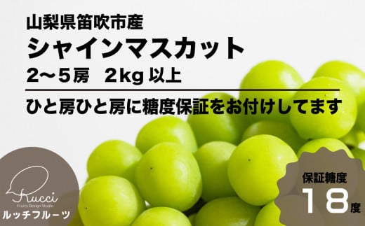 全房糖度18度保証付】シャインマスカット 2kg以上【数量限定】旬の美味しいフルーツだけをお届けします【ルッチ Rucci】産地直送 山梨県 笛吹市  果物 葡萄 ぶどう 贈答 人気 ギフト 104-004 - 山梨県笛吹市｜ふるさとチョイス - ふるさと納税サイト