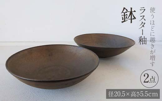 使うほどに趣きが増す ラスター釉 鉢 2点 (径20.5×高さ5.5cm) 器 皿