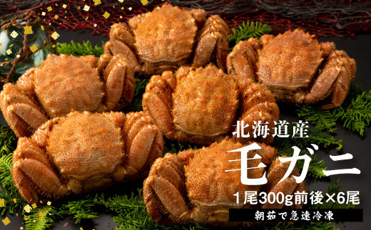【北海道恵庭市】【北海道産】『冷凍』毛がに300g前後×6杯【急速冷凍】【52001501】