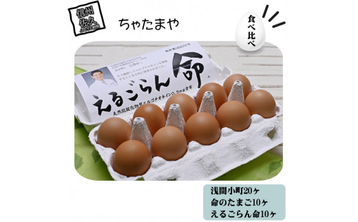 卵です ちゃたまや 浅間小町 20ヶ と 命のたまご 10ヶ と えるごらん命 10ヶ