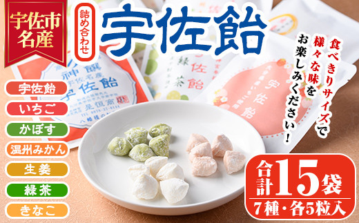 宇佐飴 詰め合わせ(15袋)あめ お菓子 おかし おやつ 苺 いちご かぼす 温州みかん しょうが 生姜 緑茶 きなこ  きな粉【112800500】【岡部商事】 - 大分県宇佐市｜ふるさとチョイス - ふるさと納税サイト