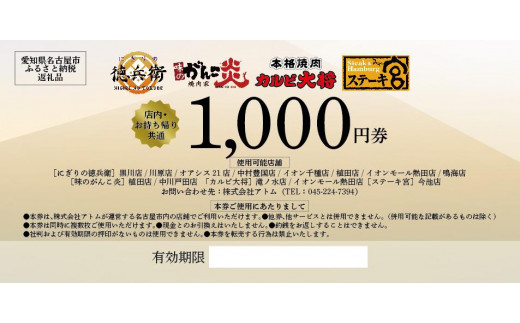 アトム共通お食事券 15,000円分 - 愛知県名古屋市｜ふるさとチョイス - ふるさと納税サイト