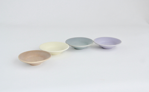 Awabi ware】丸豆皿 4枚セット（アイボリー・青マット・ベージュ  