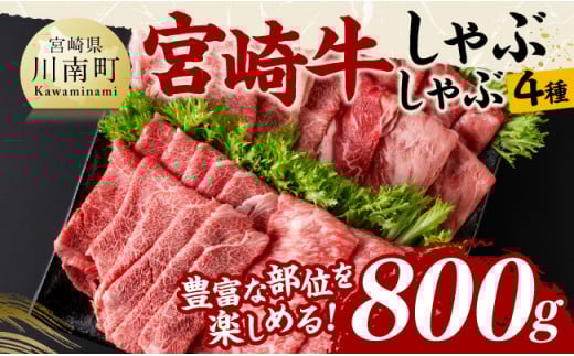 【宮崎県川南町】宮崎牛しゃぶしゃぶ食べ比べ4種盛 合計800g【 肉 牛肉 国産 黒毛和牛 宮崎牛 すき焼き しゃぶしゃぶ 焼きしゃぶ 食べ比べ 宮崎県 川南町 】