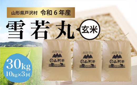 【令和6年産 先行受付】山形県産 雪若丸 ＜玄米＞ 30㎏ 定期便（10kg×3回お届け）＜配送時期指定可＞ 戸沢村