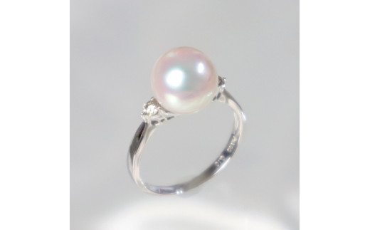 1461 Pt900 【大粒】あこや本真珠 9.0㎜up ダイヤモンド0.10ctリング