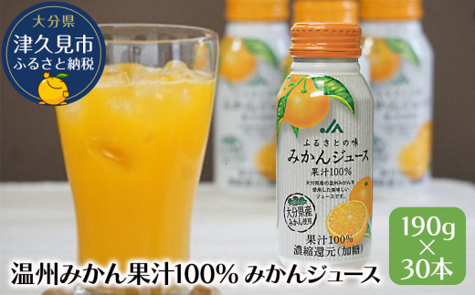 みかんジュース缶】大分県産 温州みかん果汁100％ みかんジュース 190g