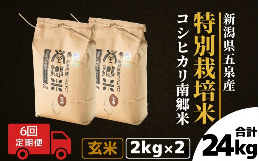 【令和6年産新米先行予約】 〈6回定期便〉 特別栽培米コシヒカリ 「南郷米」 玄米4kg（2kg×2袋）新潟県 五泉市 有限会社ファームみなみの郷  ［2024年9月中旬以降順次発送］