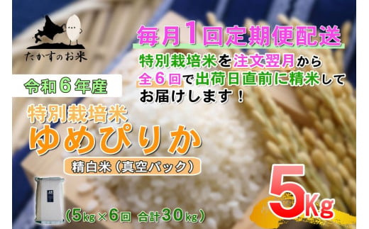 F019 定期便【令和６年産】ゆめぴりか（精白米）5㎏×6回 特Aランク 真空パック 北海道 米 を代表する人気の品種 北海道 鷹栖町 たかすのお米  特別栽培米 米 コメ ご飯 精 白米 お米 ゆめぴりか - 北海道鷹栖町｜ふるさとチョイス - ふるさと納税サイト