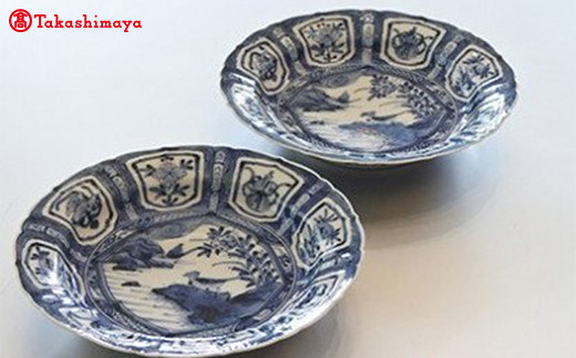 加賀九谷焼〈山本長左〉6号深皿 陽刻芙蓉手(2枚組)【高島屋 加賀九谷焼〈山本長左〉6号深皿 陽刻芙蓉手(2枚組)【高島屋