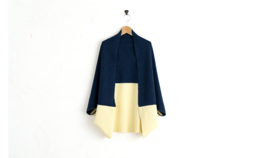 ふるさと納税 服 女 宮城県 加美町 ドルマン カーディガン (ブルー×L.イエロー) F 白田のカシミヤ sr00011-by ブルー×L.イエロー F サイズ ドルマン カーディガン (ブルー×L.イエロー) F ≪白田のカシミヤ