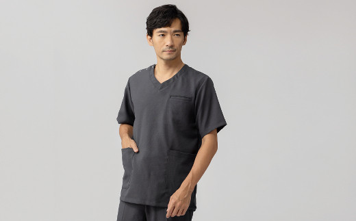 ふるさと納税 服 男 東京都 台東区 レピウスの白衣 メンズ スクラブ リンクル ／ ネーム刺繍付き (カラー：グレー、サイズ：M) カラー：グレー、サイズ：M レピウスの白衣 【メンズ】スクラブ リンクル / ネーム刺繍付き