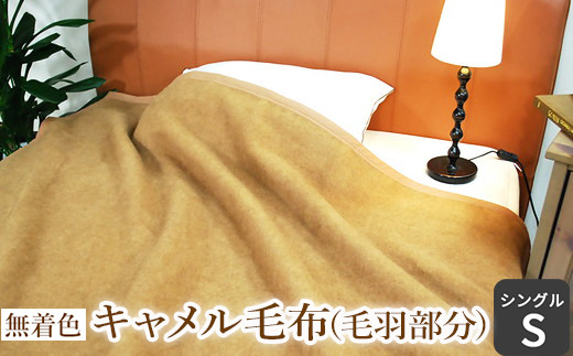 無着色 キャメル毛布 (毛羽部分) シングル [1367] - 大阪府泉大津市 