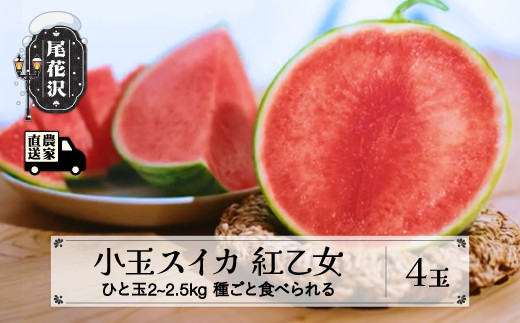 先行予約 尾花沢産 小玉スイカ 紅乙女 約2~2.5kg×4玉 7月下旬〜8