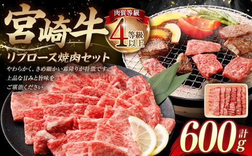 ≪肉質等級4等級以上≫宮崎牛リブロース焼肉セット（600g）＞入金確認後、翌月末までに順次出荷 宮崎牛 牛肉 肉 お肉 黒毛和牛 ブランド肉 リブロース  ロース 霜降り 霜降り肉 焼き肉 焼肉 冷凍 国産 - 宮崎県高鍋町｜ふるさとチョイス - ふるさと納税サイト