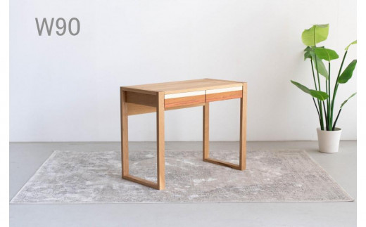 北欧 天然木 デスク&スツールセット W90 / 学習机 パソコンデスク PC