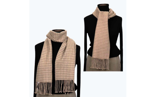 無染色 カシミヤ マフラー 千鳥格子柄 66402 男女兼用 モカベージュ