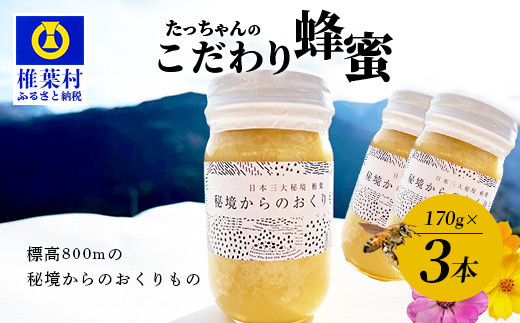 無添加 非加熱】標高800m たっちゃんのこだわり蜂蜜【170g×3本】(送料