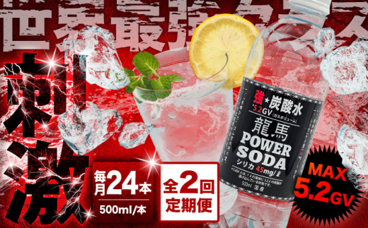 炭酸水 【全2回定期便】龍馬POWER SODA  炭酸水 500ml×24本 計48本 日田市 / 炭酸水 水  炭酸 たんさん 水 ソーダ 割り材 炭酸水 飲料水 みず 炭酸 スパークリングウォーター ドリンク 500 24 [ARER002]