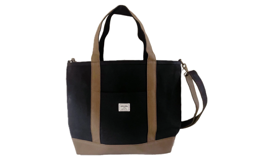 【兵庫県朝来市】Eショルダー付き2WAYトート L ブラック×チョコ(黒ベース)  【AS2D14-6】 HYLON