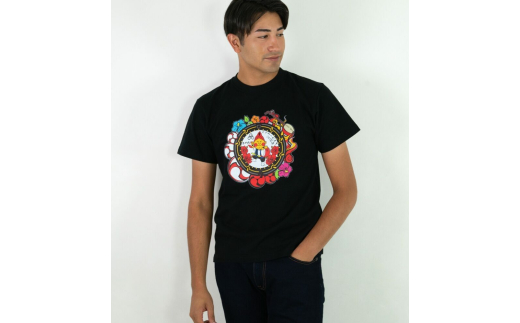 沖縄商業 ＴシャツMサイズ 沖縄市 マンホールTシャツ エイ坊 (黒 / Mサイズ) Tシャツ 半袖