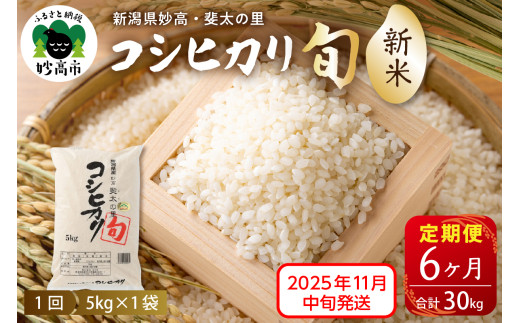 【新潟県妙高市】【2025年11月中旬発送】【定期便】令和7年産新潟県妙高産斐太の里コシヒカリ「旬」5kg×6回(計30kg)