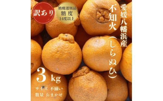 【愛媛県八幡浜市】<糖度14.0以上 酸1.4以下>糖酸選別品 訳あり 不知火 (しらぬひ) 3kg<C20-58>【1620248】