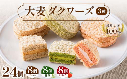 【栃木県足利市】大麦ダクワーズ 3種セット 計24個(プレーン、宇治抹茶、国産いちご 各8個) 栃木県 足利市 F7Z-1367