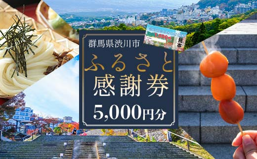 渋川市ふるさと感謝券 5,000円分（1000円×5枚） 伊香保温泉 うどん