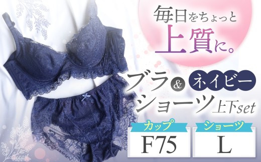 新品！F75ブラジャーショーツセット4点おまとめ ブラ＆ショーツ 上下セット ネイビー F75＆ショーツ L | 女性用下着
