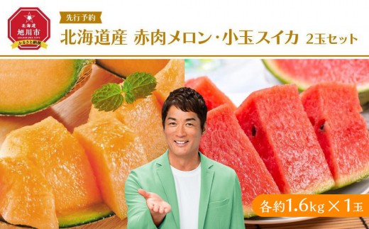 北海道産赤肉メロン・小玉スイカ 2玉セット(各1.6kg×1玉) (2025