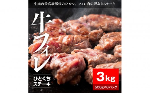 【静岡県静岡市】牛ヒレタレ漬けひとくちステーキ3kg(500g×6パック)【配送不可:離島】