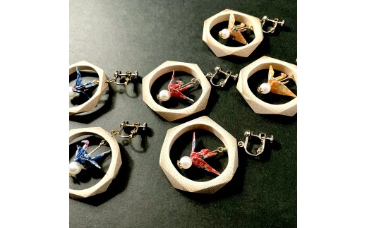 兵庫県産天然竹のアクセサリー 竹と折り鶴 (イヤリング) - 兵庫県高砂